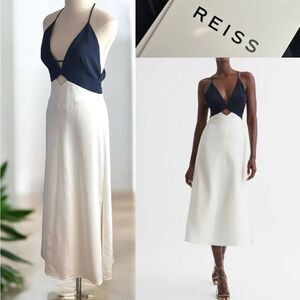 🔥🔥 REISS ELLA COLOURBLOCK STRAPPY Midi Dress Size 8 EU 40